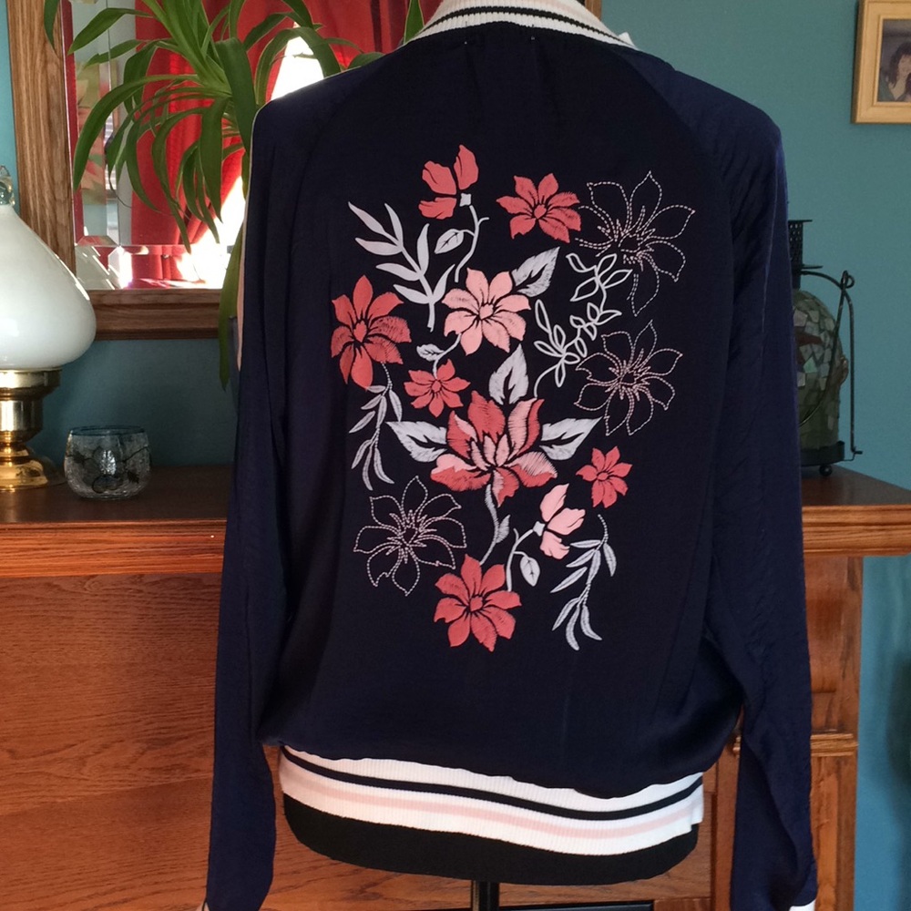 Navy Embroidered Baseball Style Jacket Size Med.